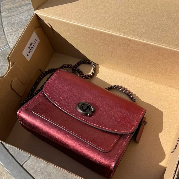 Coach Parker Handbag in Metallic Red Leather